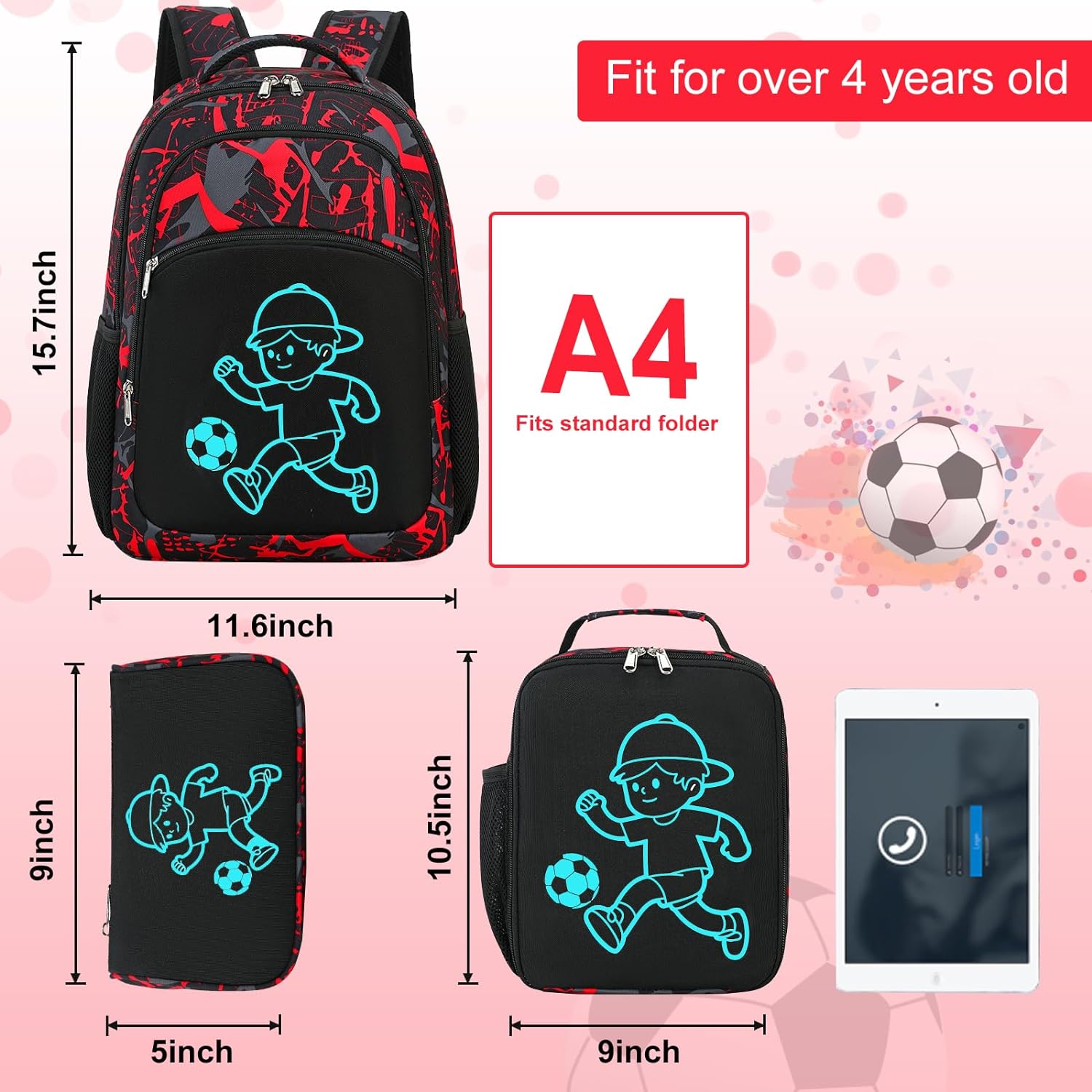 Mochila Y Lunchera Luminosa Jugador De Futbol