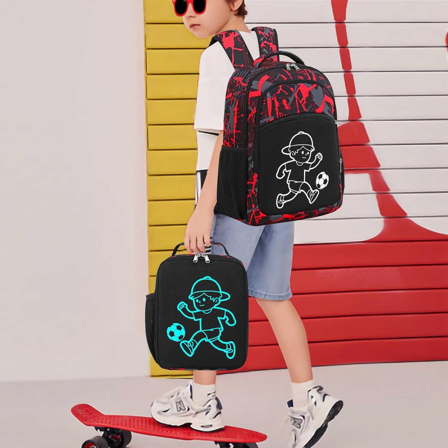 Mochila Y Lunchera Luminosa Jugador De Futbol