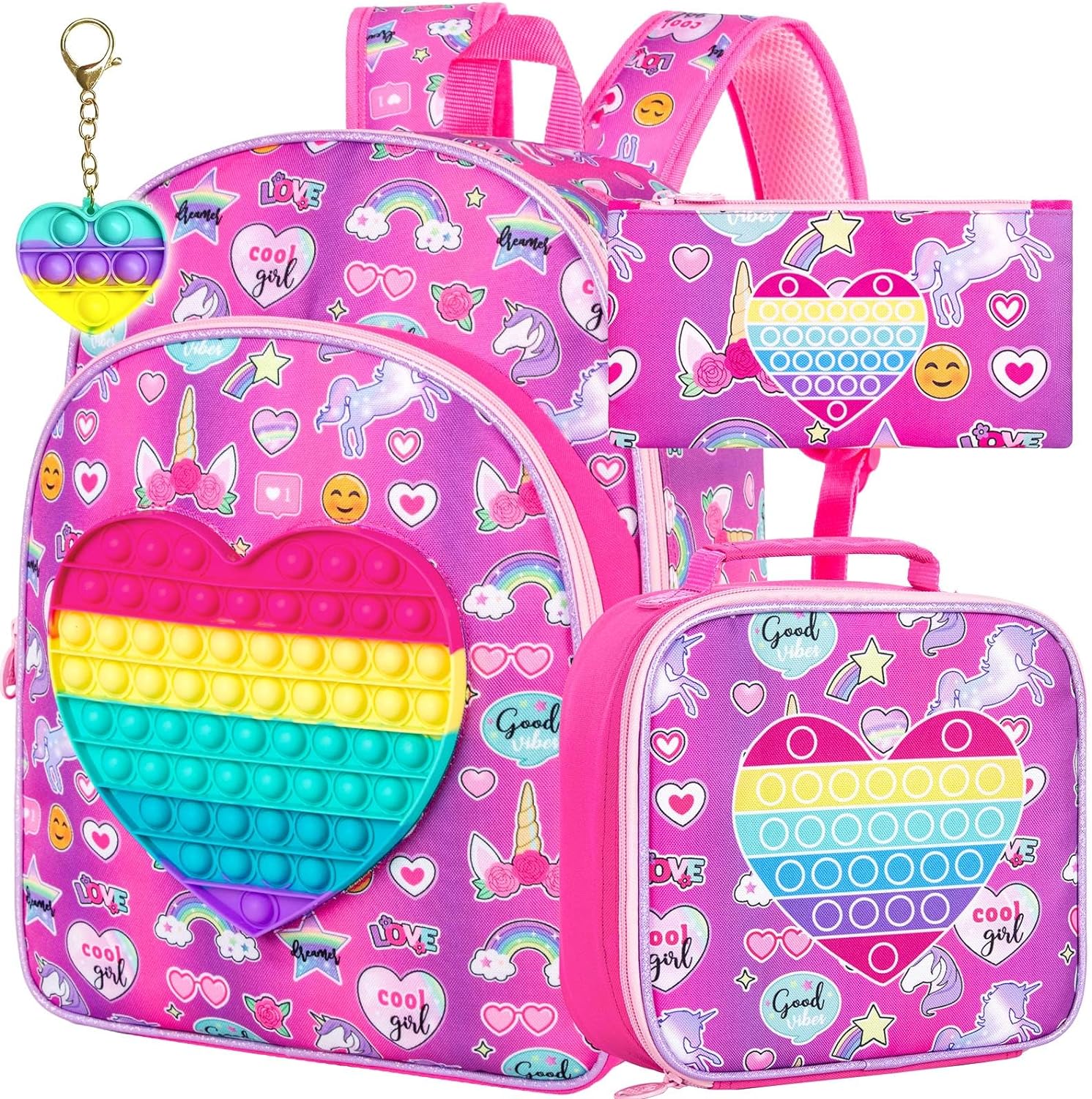 Mochila Pop It de unicornios + Lonchera y cartuchera