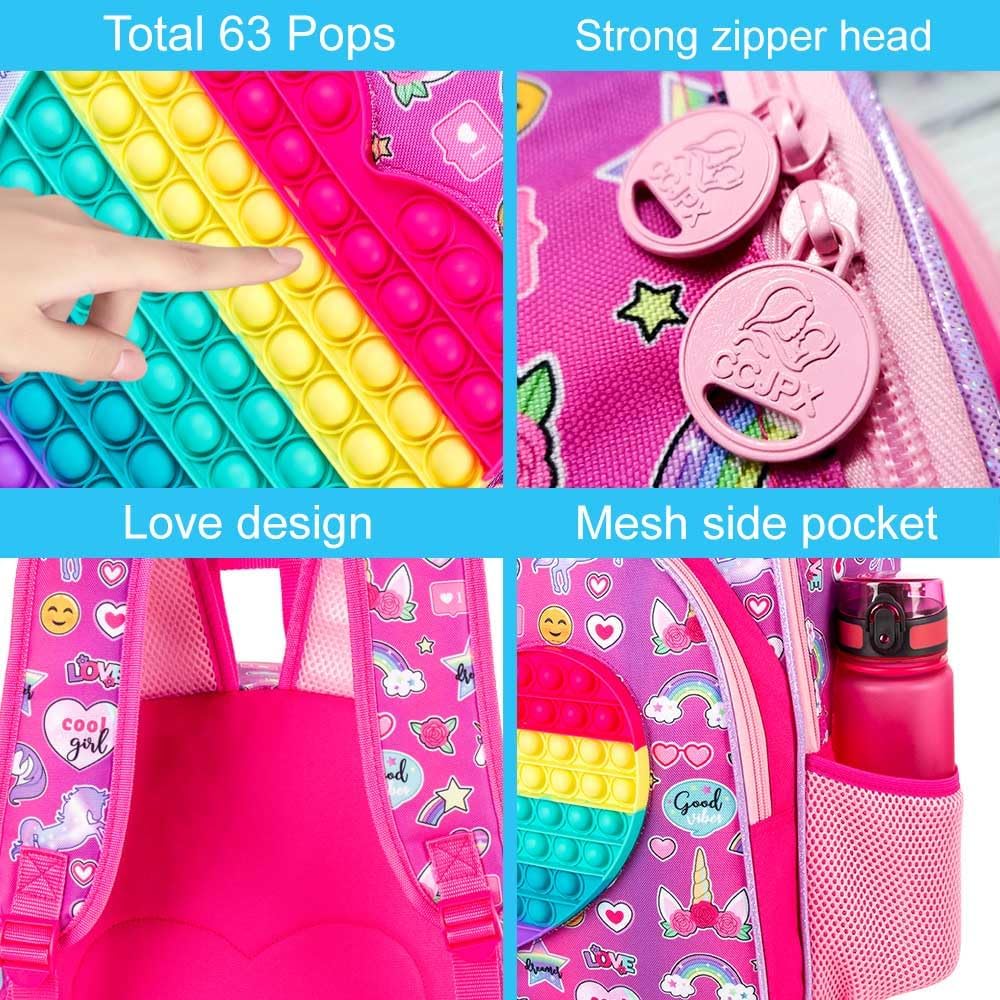 Mochila Pop It de unicornios + Lonchera y cartuchera