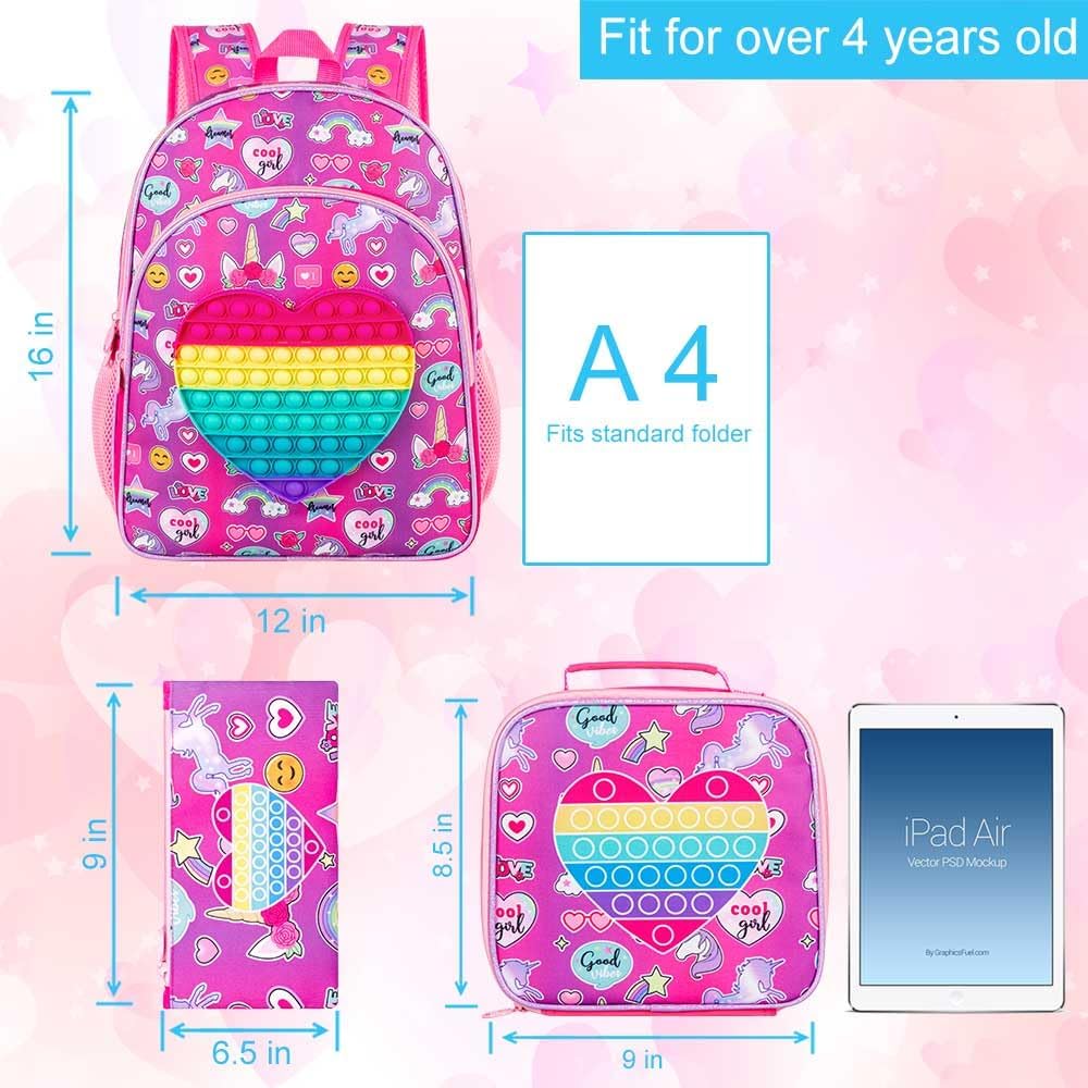 Mochila Pop It de unicornios + Lonchera y cartuchera