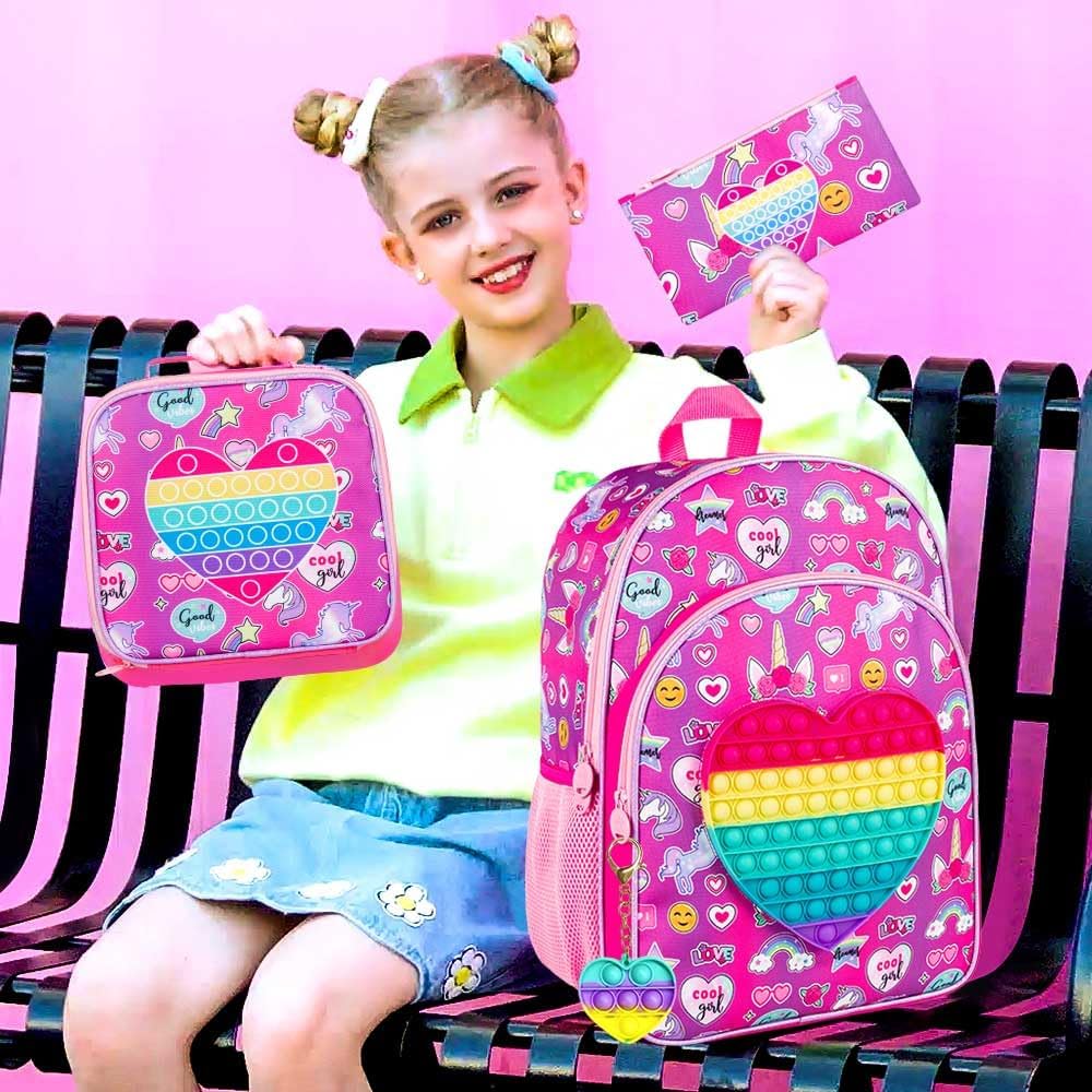 Mochila Pop It de unicornios + Lonchera y cartuchera