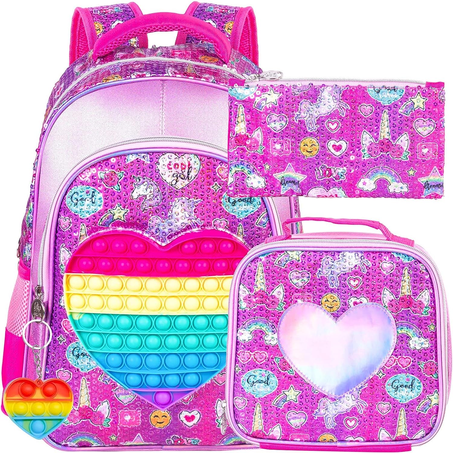 Mochila Pop It de unicornios + Lonchera y cartuchera