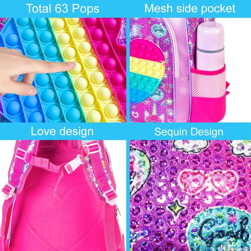 Mochila Pop It de unicornios + Lonchera y cartuchera