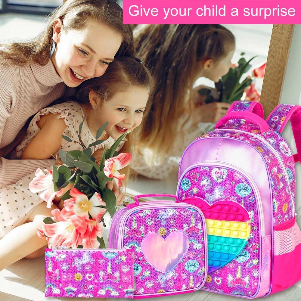 Mochila Pop It de unicornios + Lonchera y cartuchera