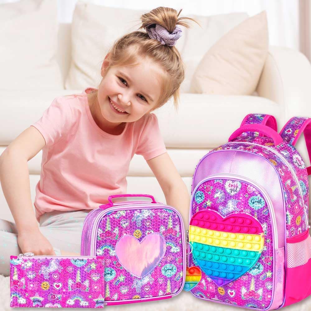 Mochila Pop It de unicornios + Lonchera y cartuchera