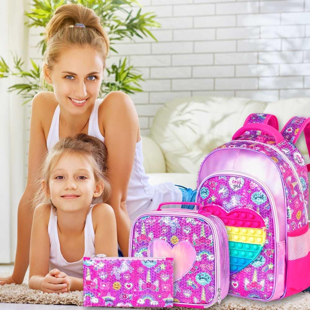 Mochila Pop It de unicornios + Lonchera y cartuchera