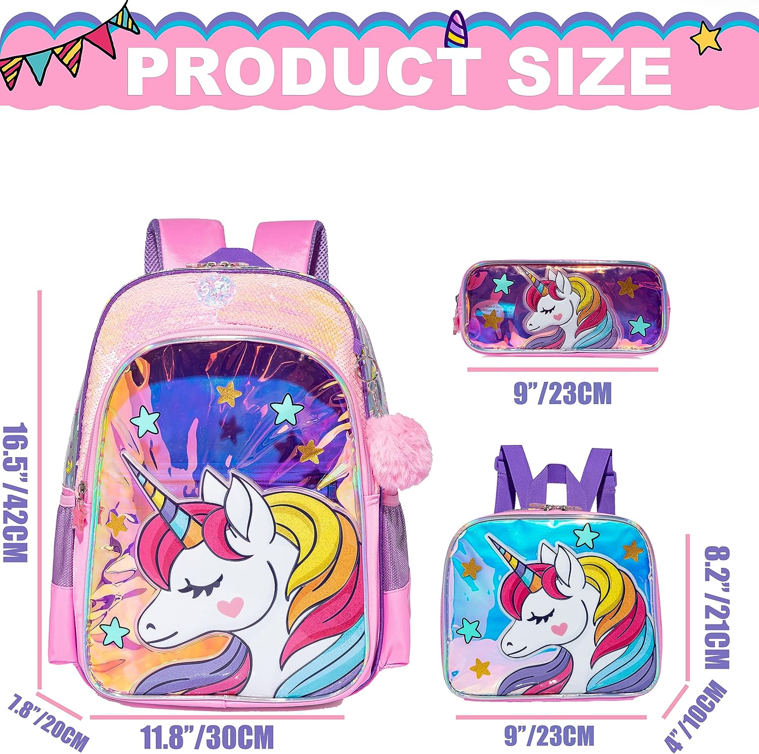Mochila De Lentejuelas Con Lonchera Unicornio