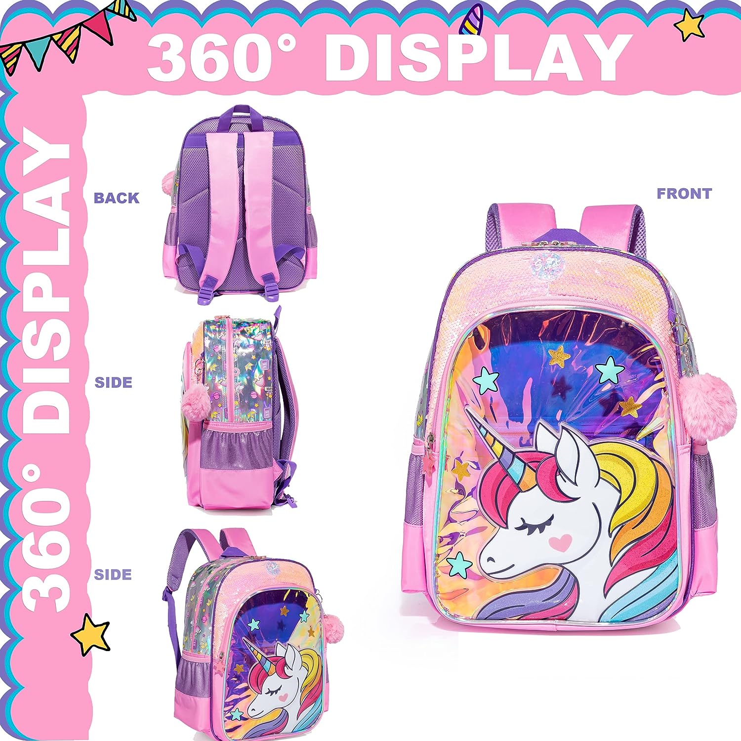 Mochila De Lentejuelas Con Lonchera Unicornio