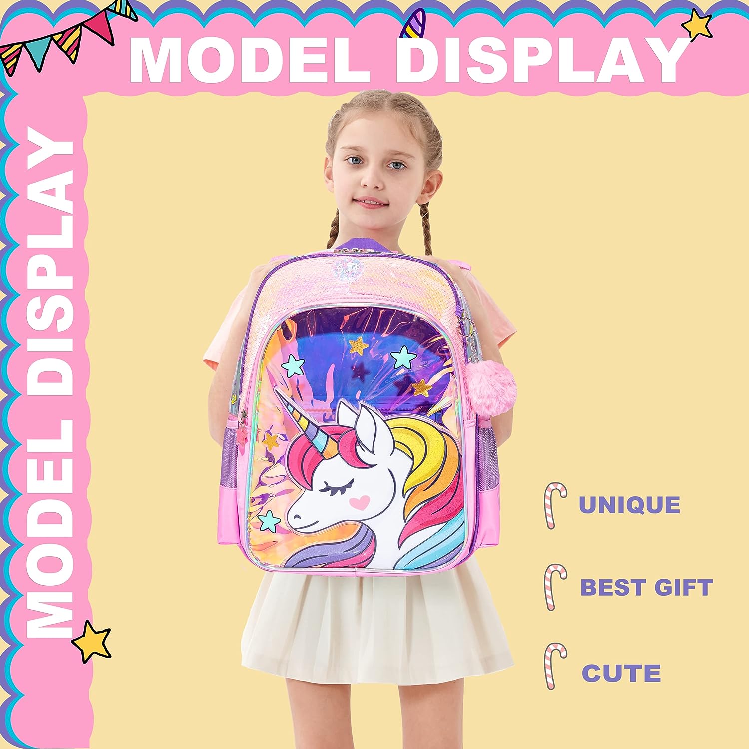 Mochila De Lentejuelas Con Lonchera Unicornio