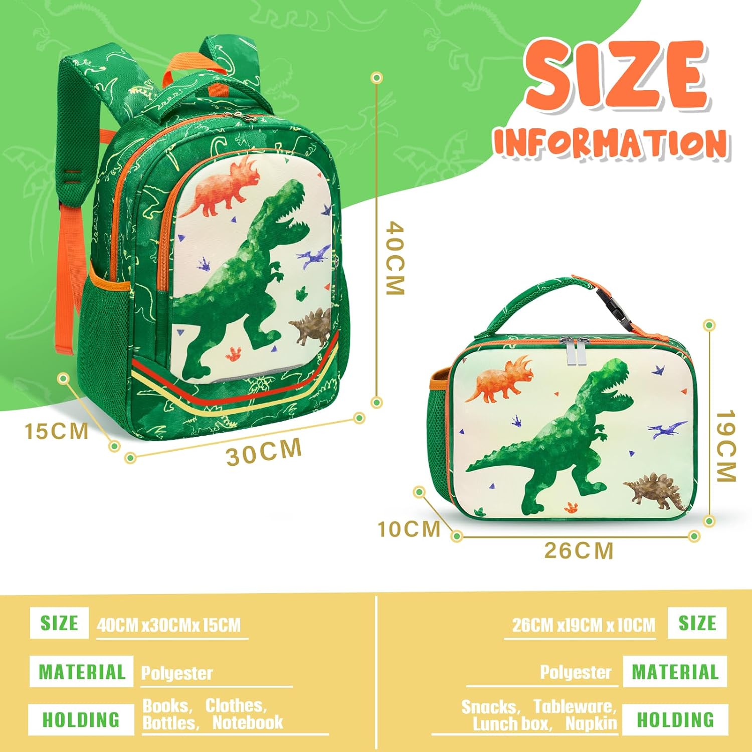 Juego De Mochila Con Lonchera De Dinosaurio