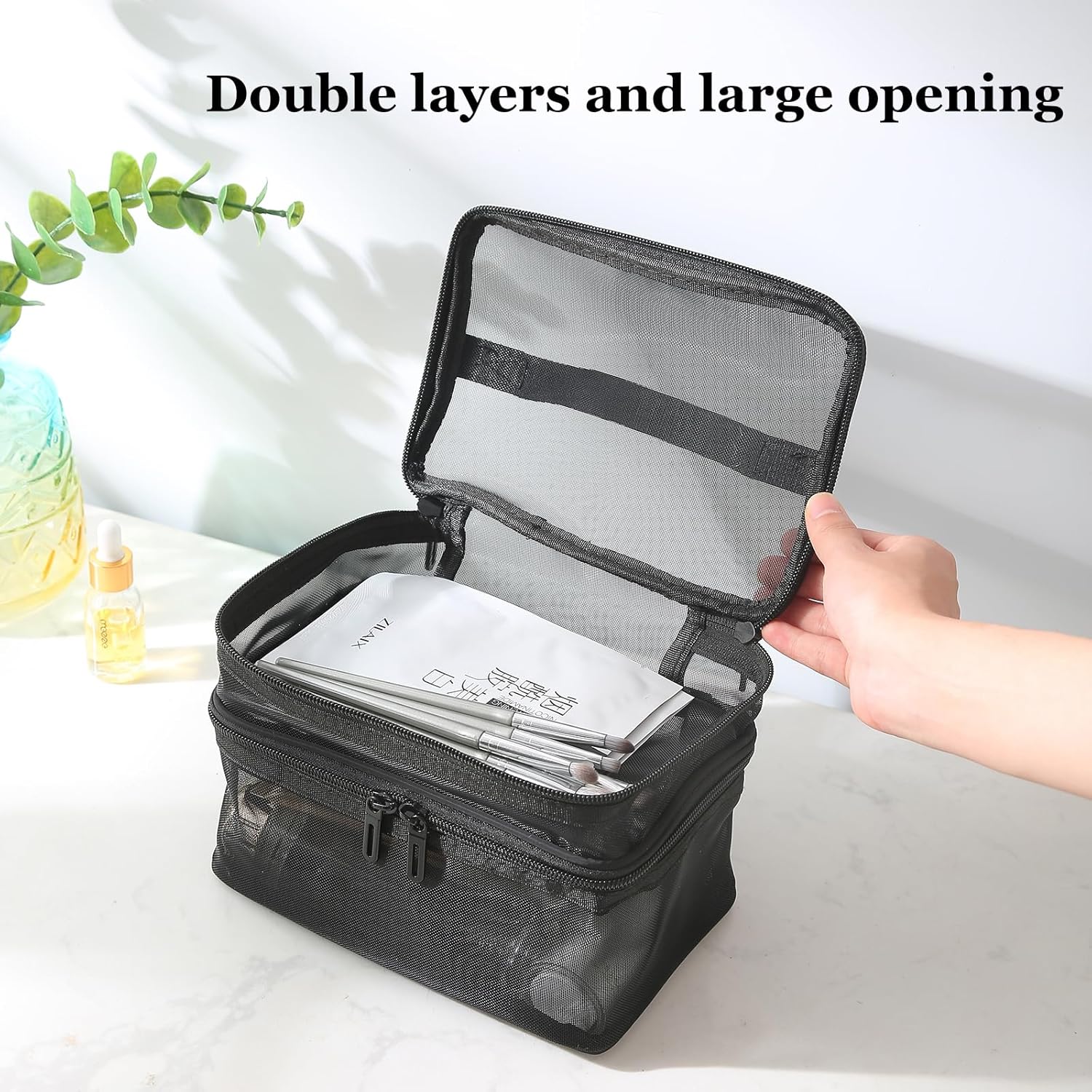 Neceser De Maquillaje Doble Capa Con Asa