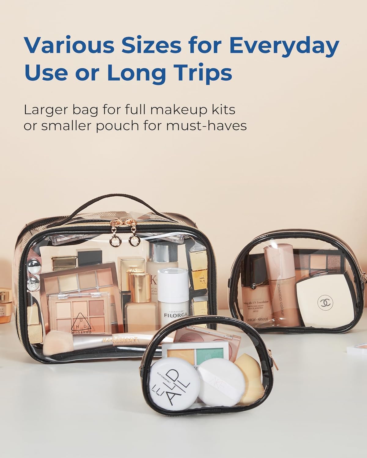 Bolsos De Maquillaje Transparentes Set X 3