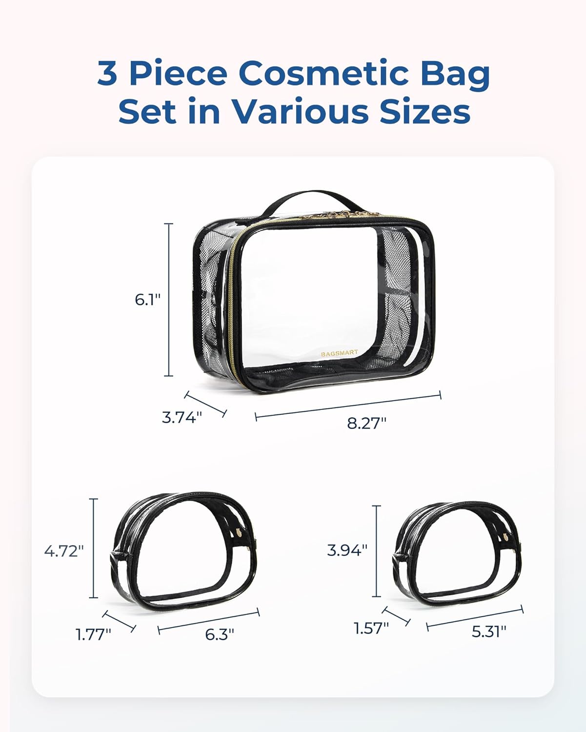 Bolsos De Maquillaje Transparentes Set X 3