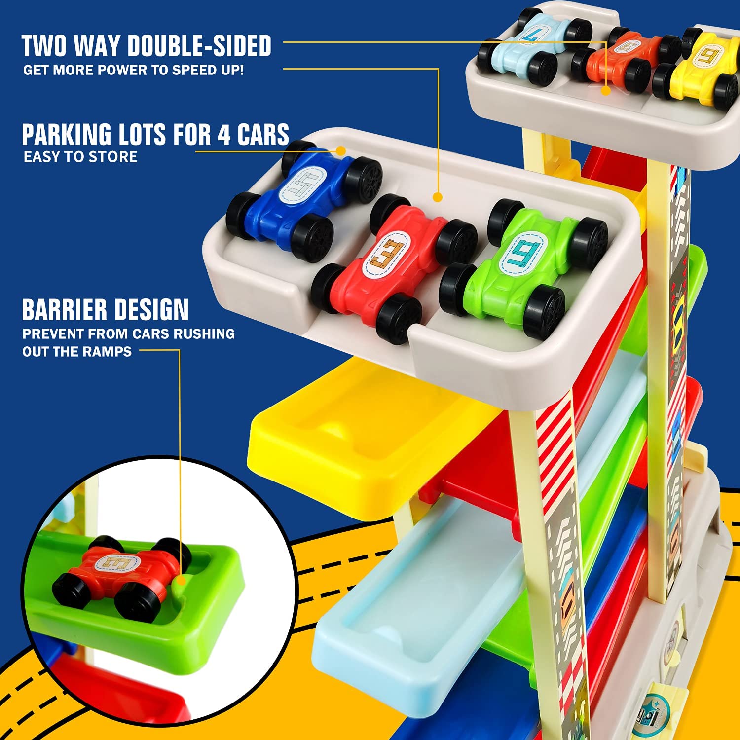 Pista Y Rampa Para Autos Montessori Con 6 Autos
