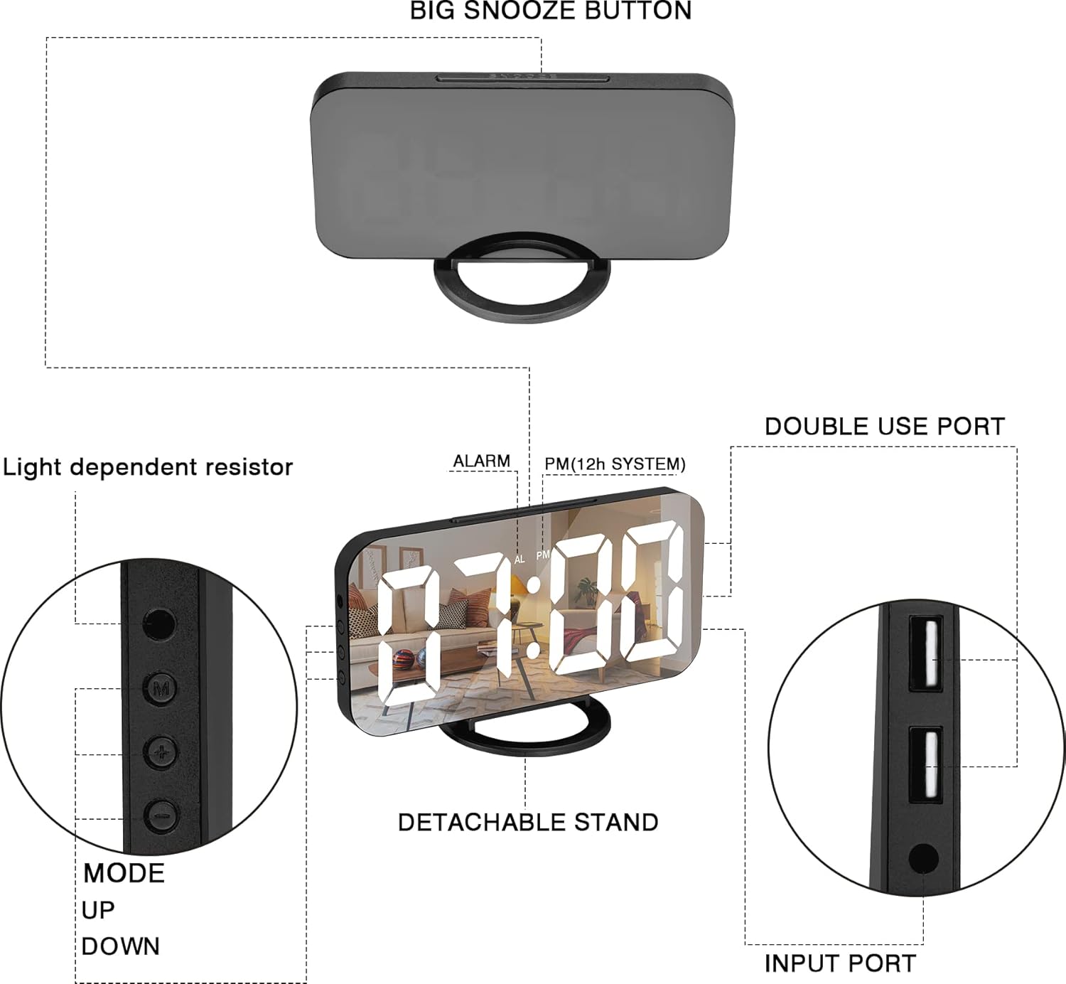 Reloj Digital Pantalla Grande Led Y Puertos Usb