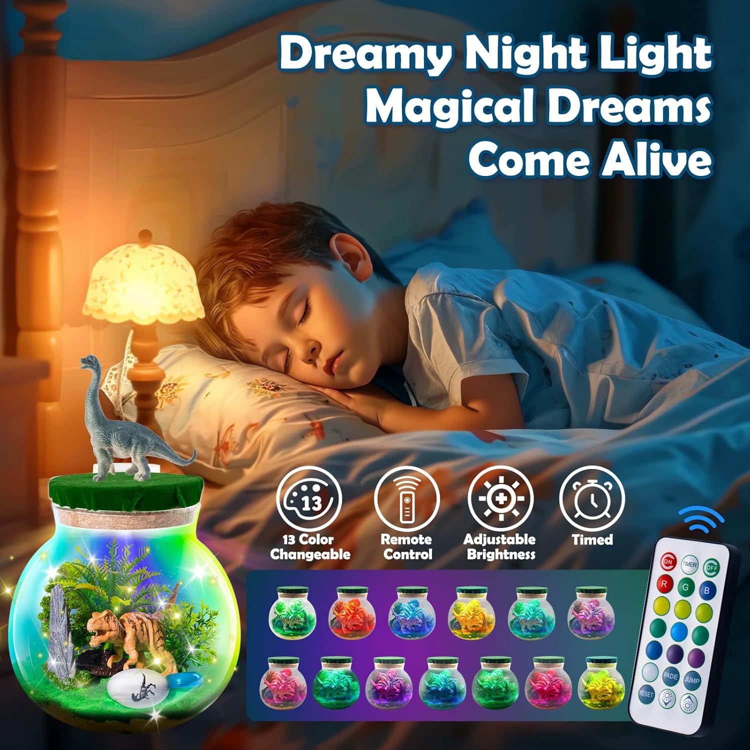 Kit Manualidad Terrario Unicornio y Dinosaurio Luz Nocturna