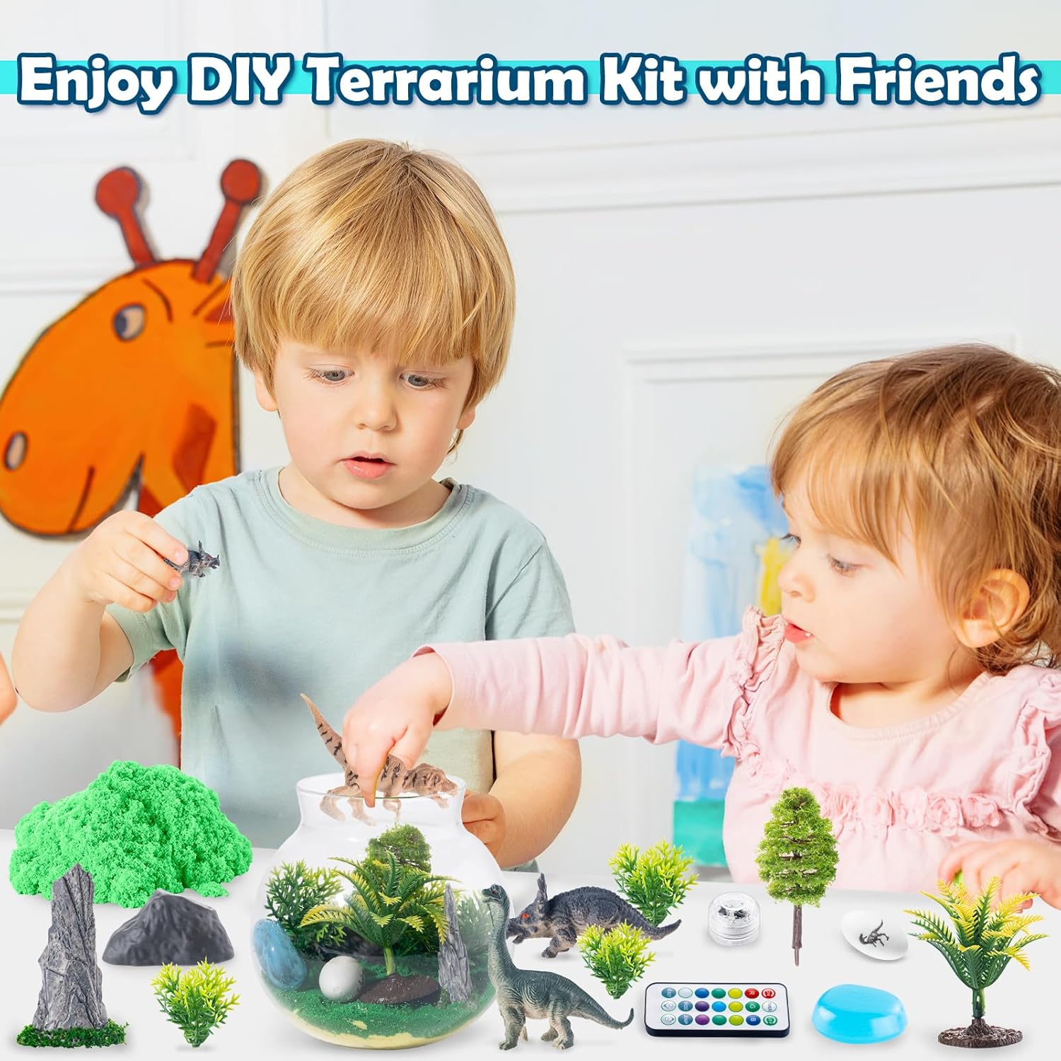 Kit Manualidad Terrario Unicornio y Dinosaurio Luz Nocturna