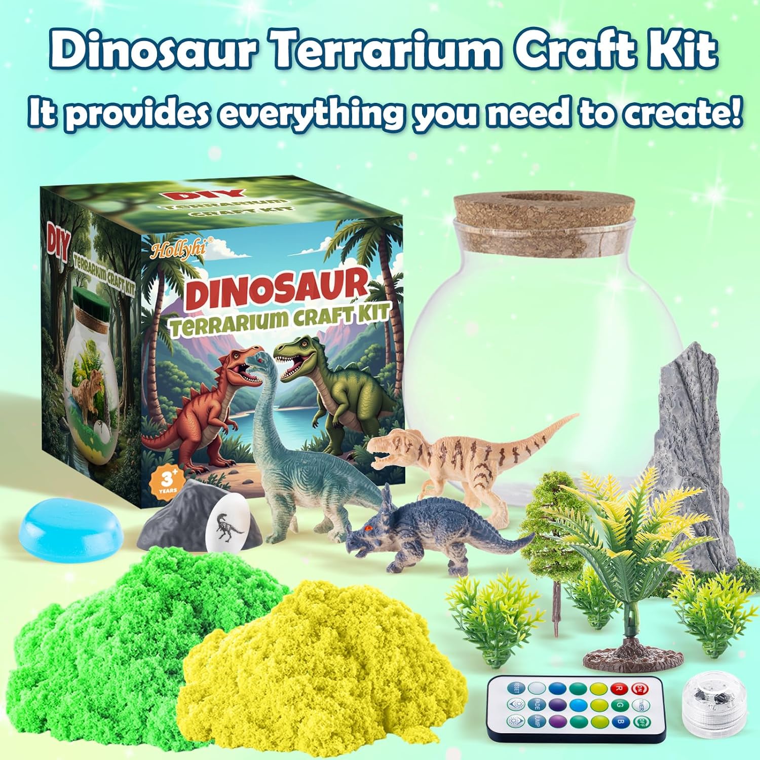 Kit Manualidad Terrario Unicornio y Dinosaurio Luz Nocturna