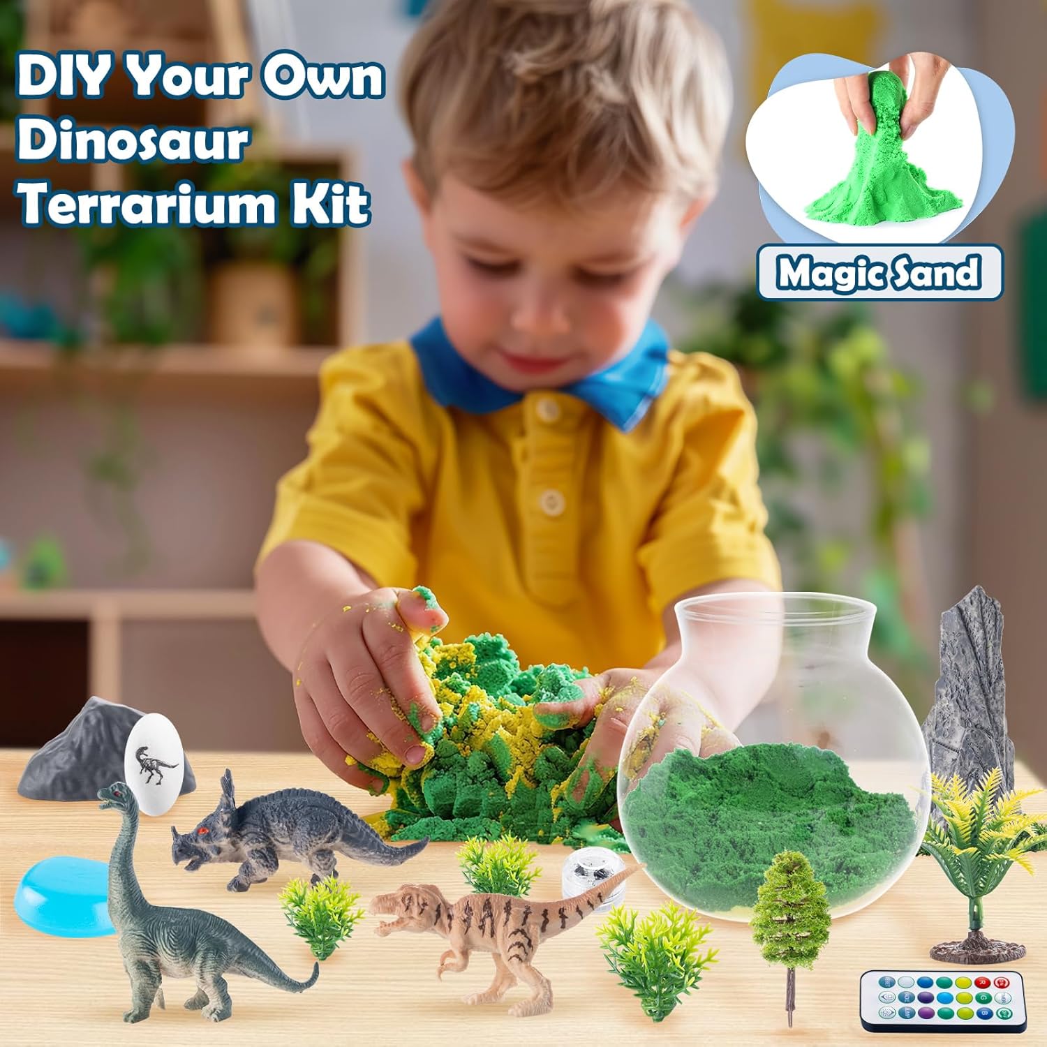Kit Manualidad Terrario Unicornio y Dinosaurio Luz Nocturna