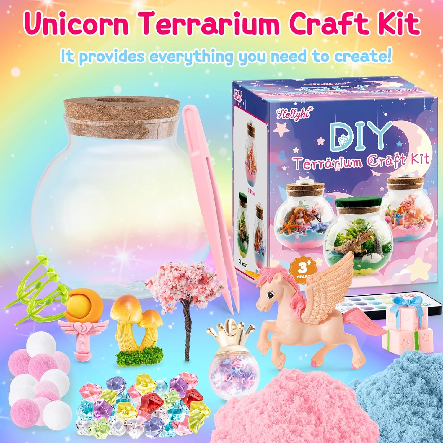 Kit Manualidad Terrario Unicornio y Dinosaurio Luz Nocturna