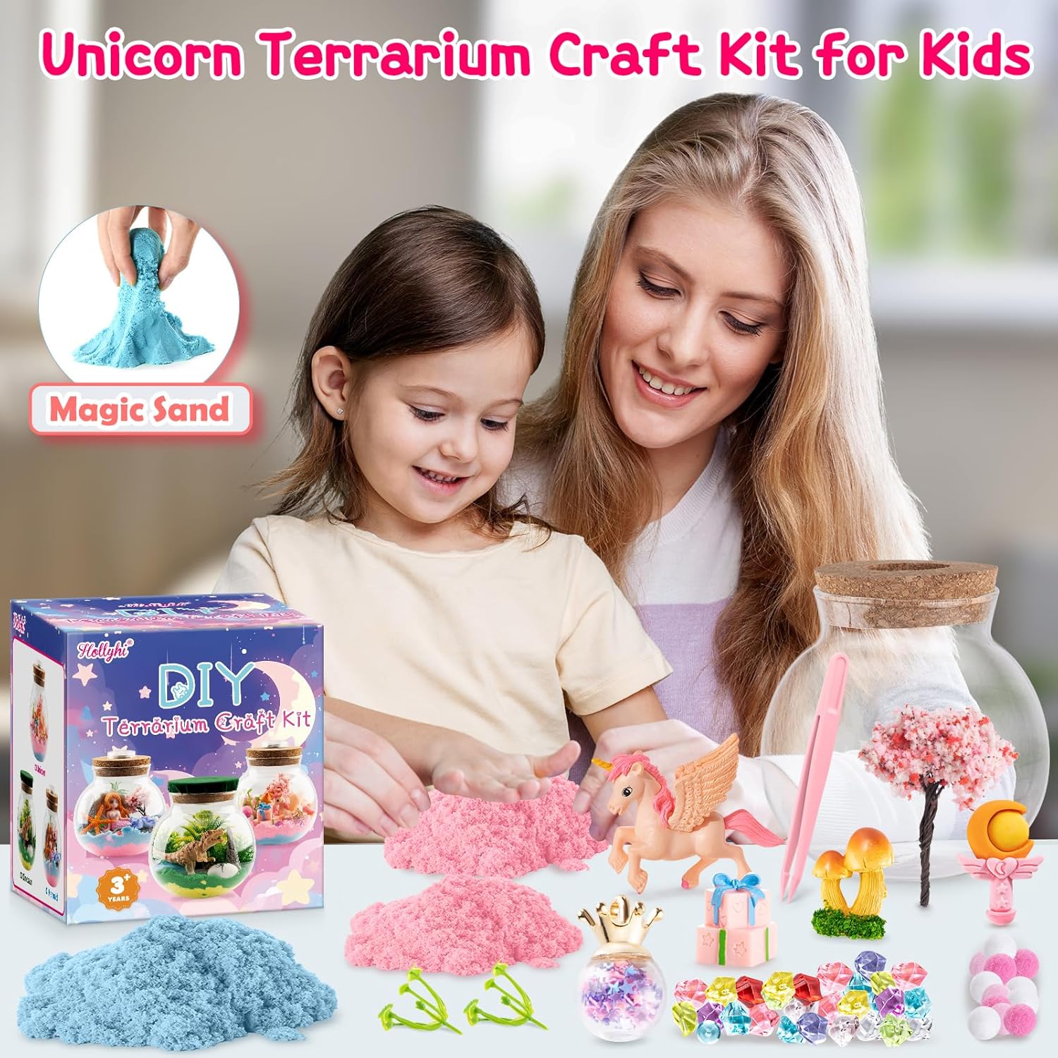 Kit Manualidad Terrario Unicornio y Dinosaurio Luz Nocturna