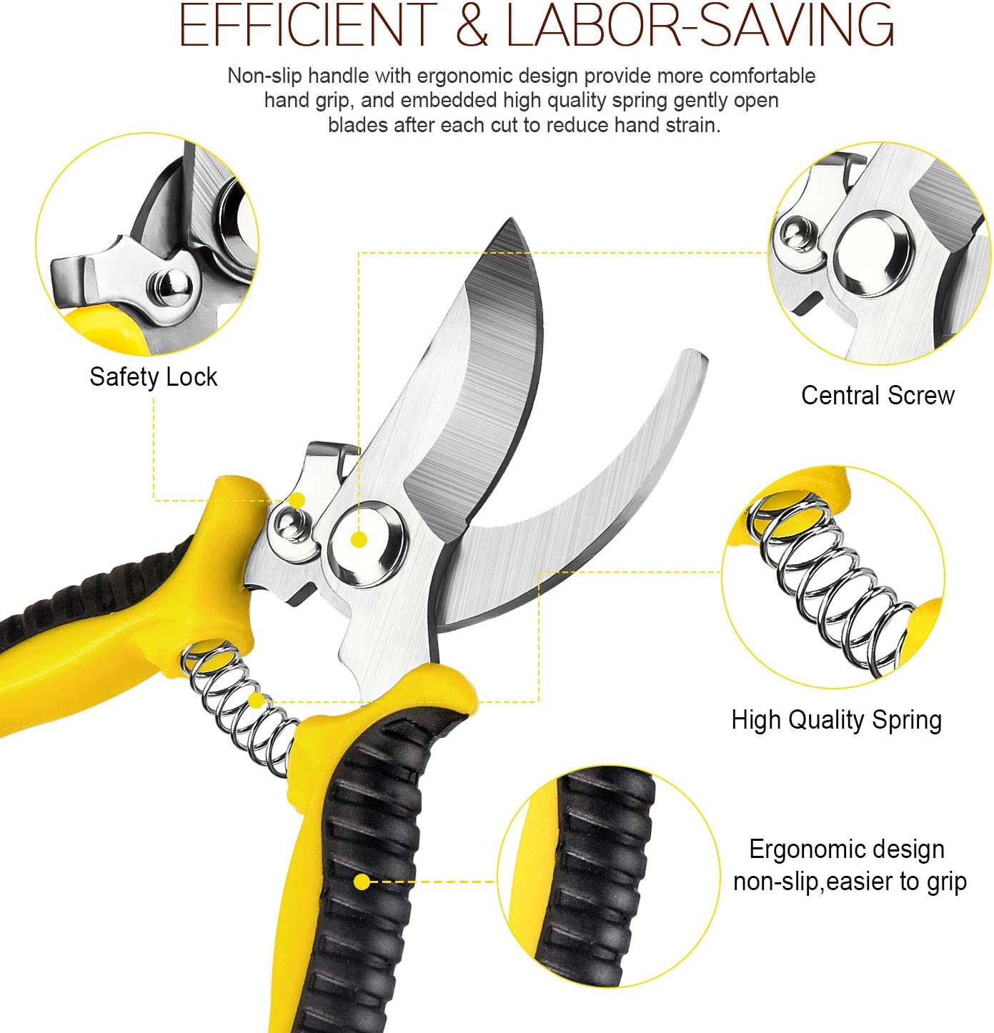 Set 3 Tijeras de Podar Acero Inoxidable + Guantes de jardinería