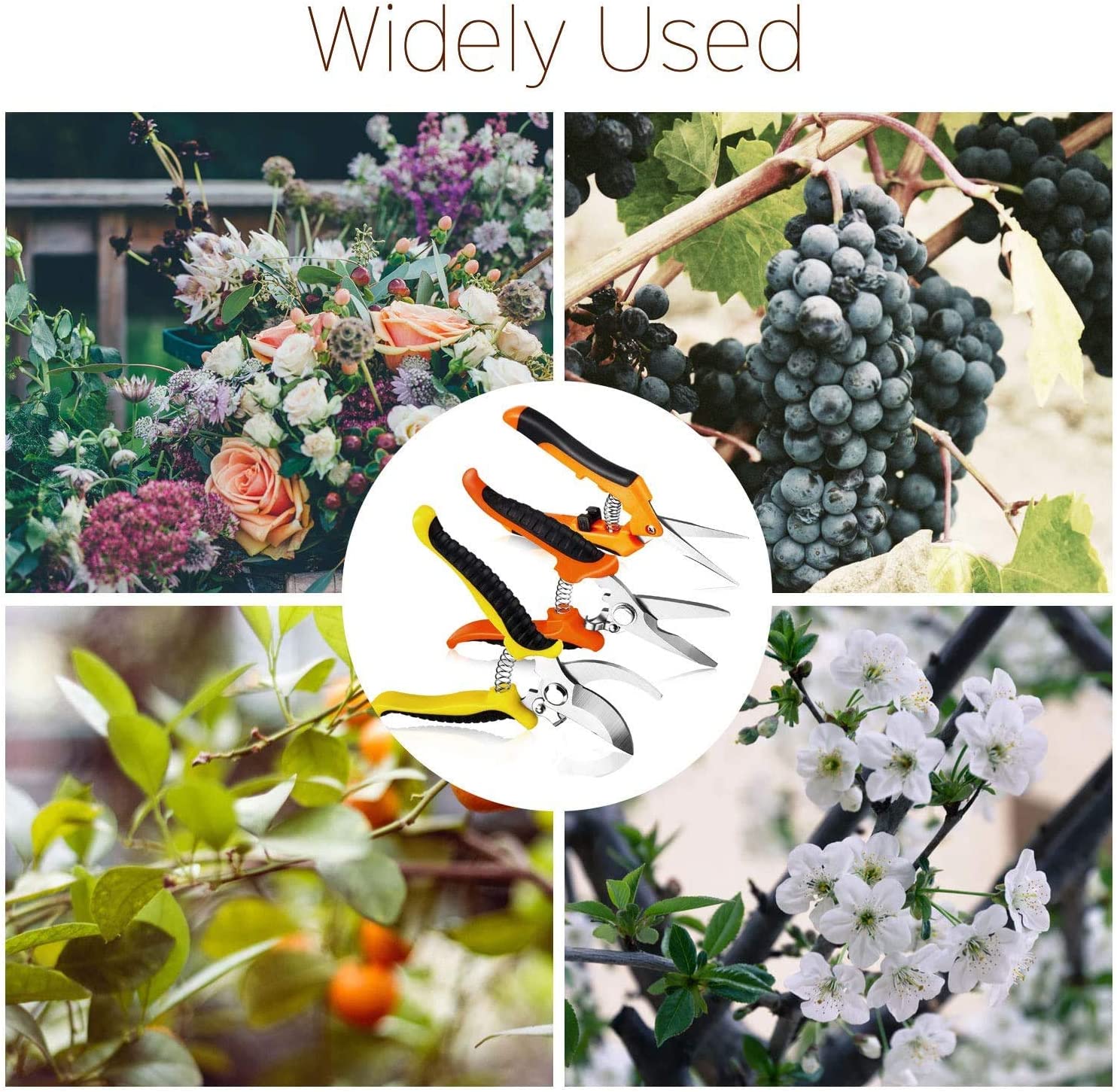 Set 3 Tijeras de Podar Acero Inoxidable + Guantes de jardinería