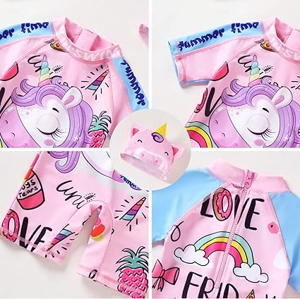 Traje de baño infantil de unicornio protección UPF+50 y sombrero 3D