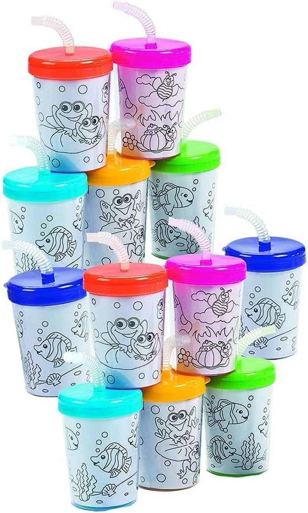 Vasos De Plástico Para Colorear Pack Cumple X12