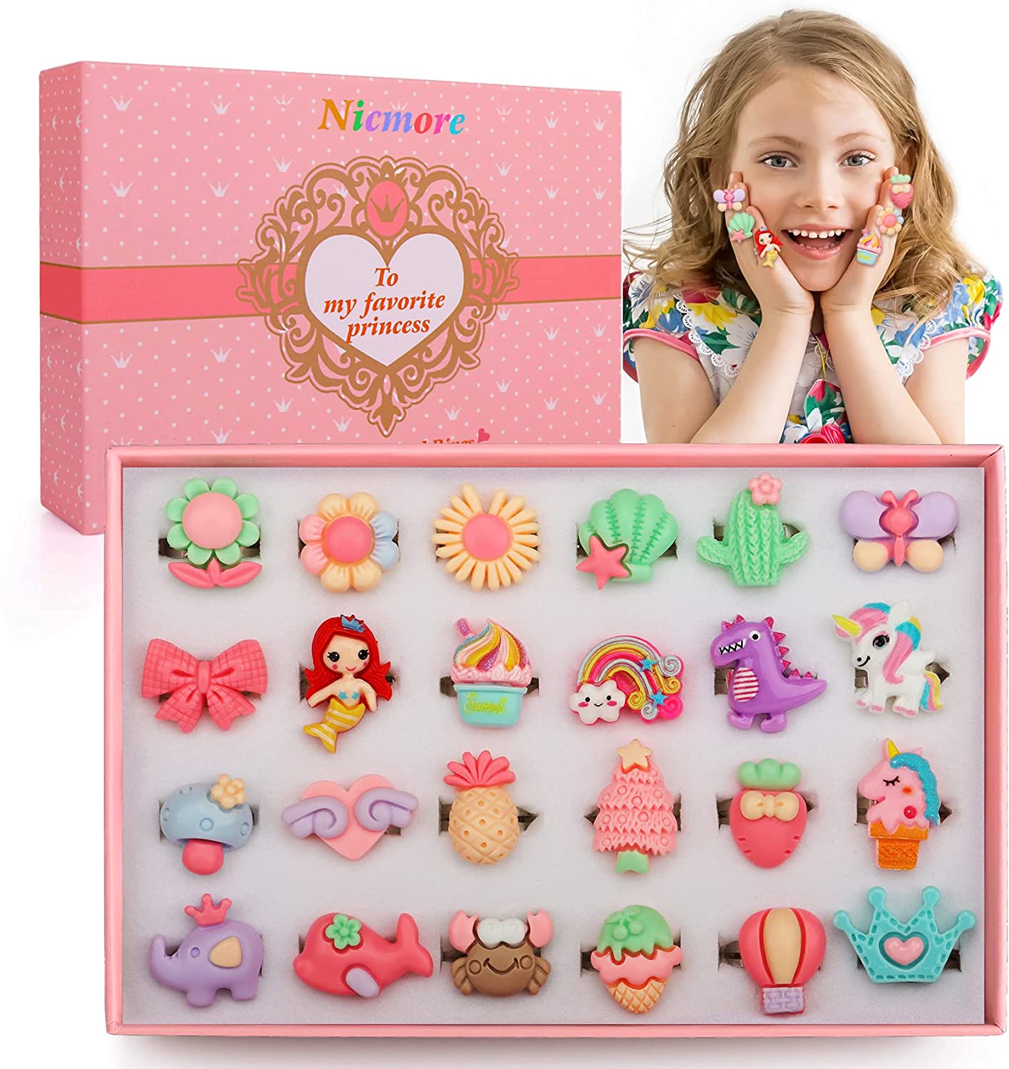 24 Anillos De Diseño Ajustables Para Princesas