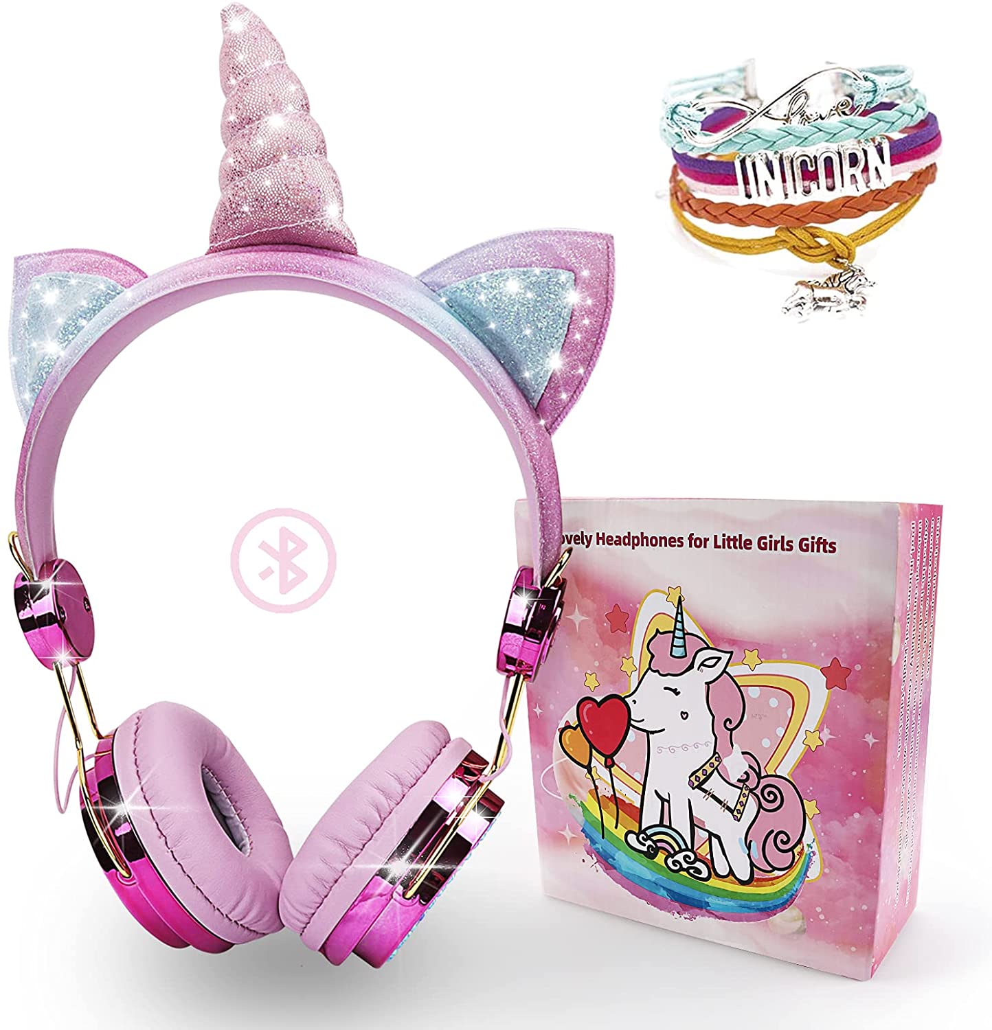 Auriculares para niños, auriculares inalámbricos para niños, auriculares de  unicornio para niñas, auriculares Bluetooth con micrófono con diadema