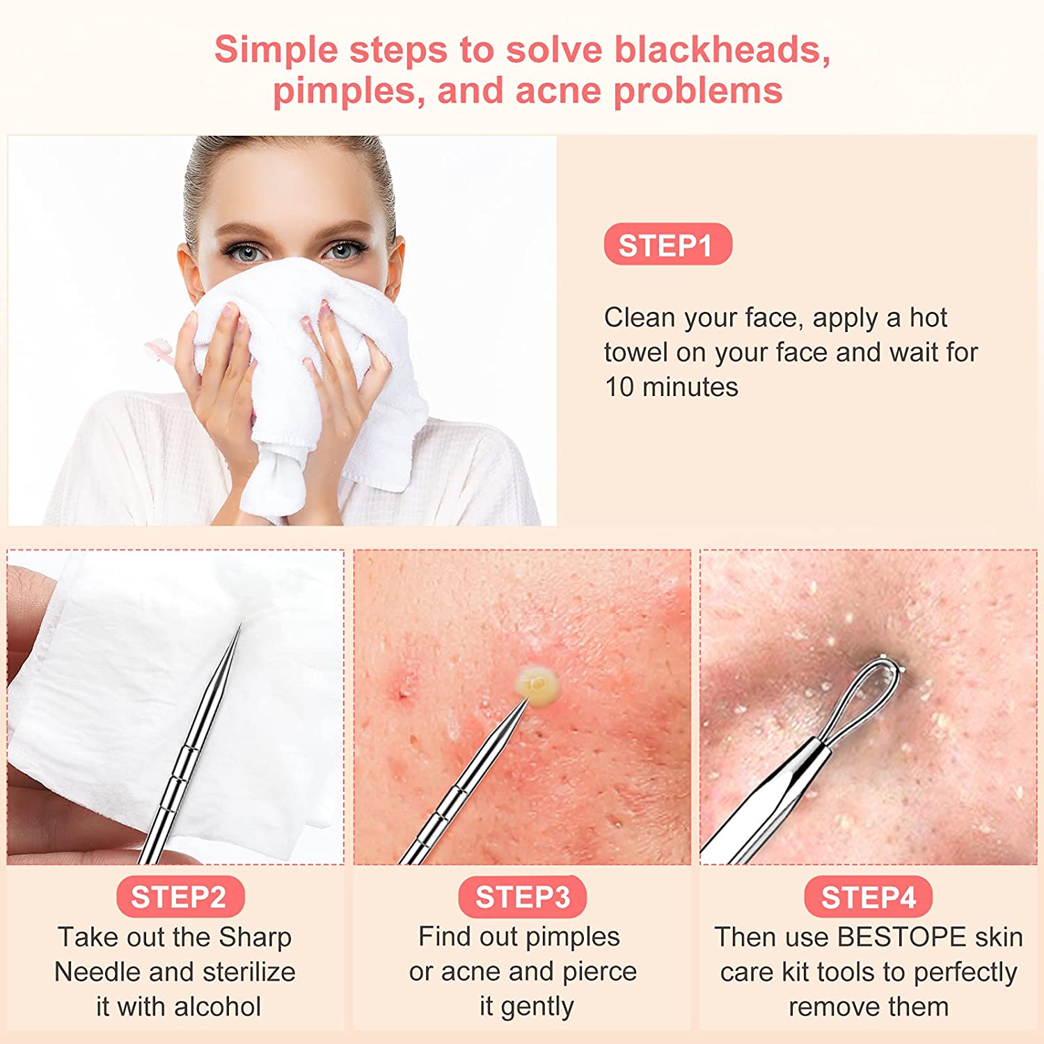 Kit De 10 Herramientas para Acné Y Puntos Negros.