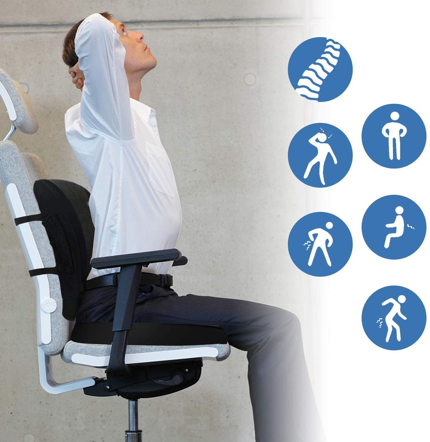 kit de Almohada y resplado para Silla cojin Lumbar