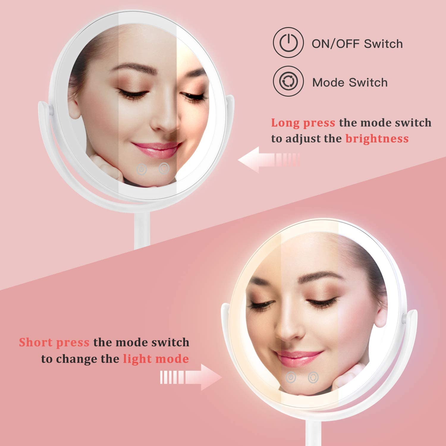 Espejo De Maquillaje Luz Led Doble Cara Bestope