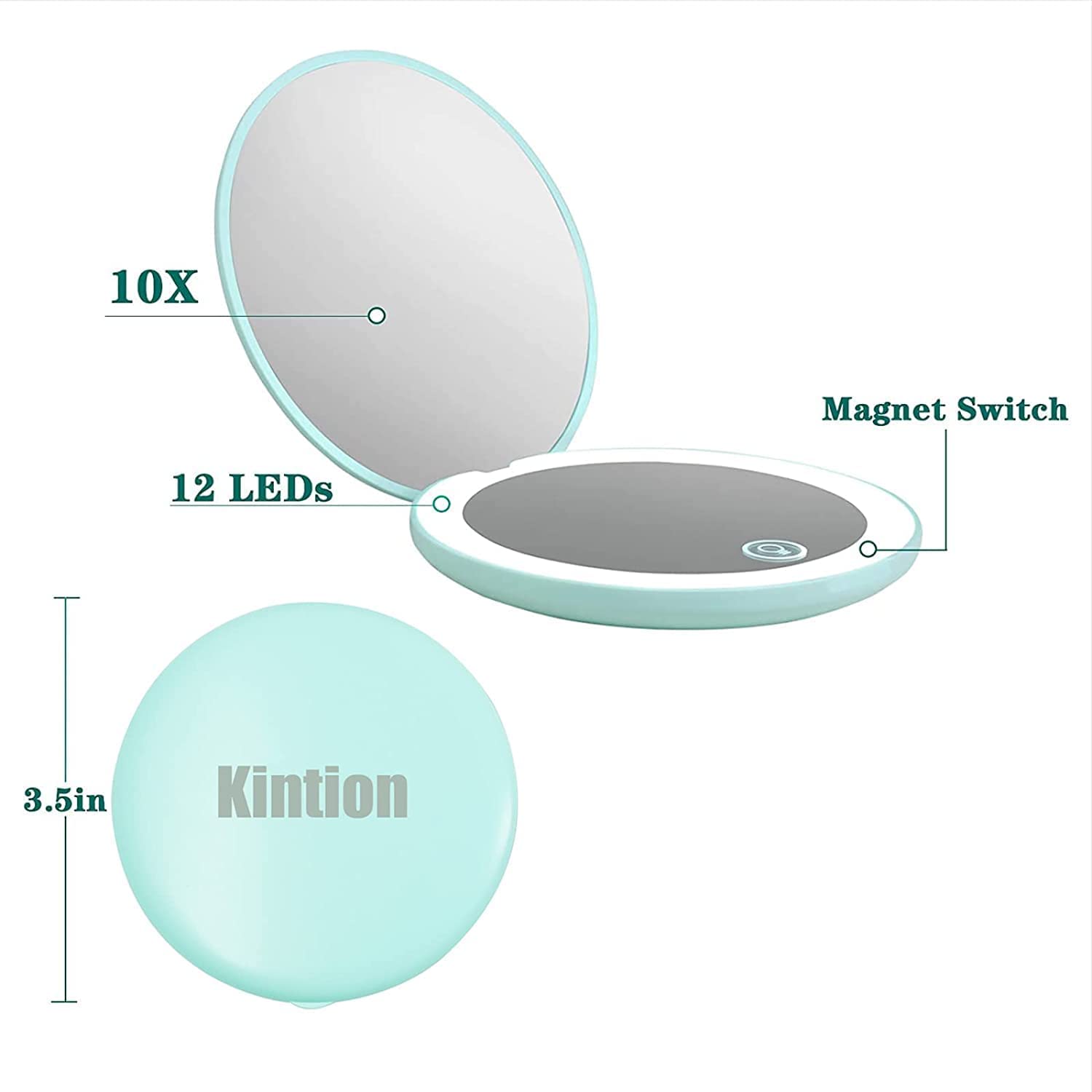 Espejo compacto con luz usb x 10 de aumento.