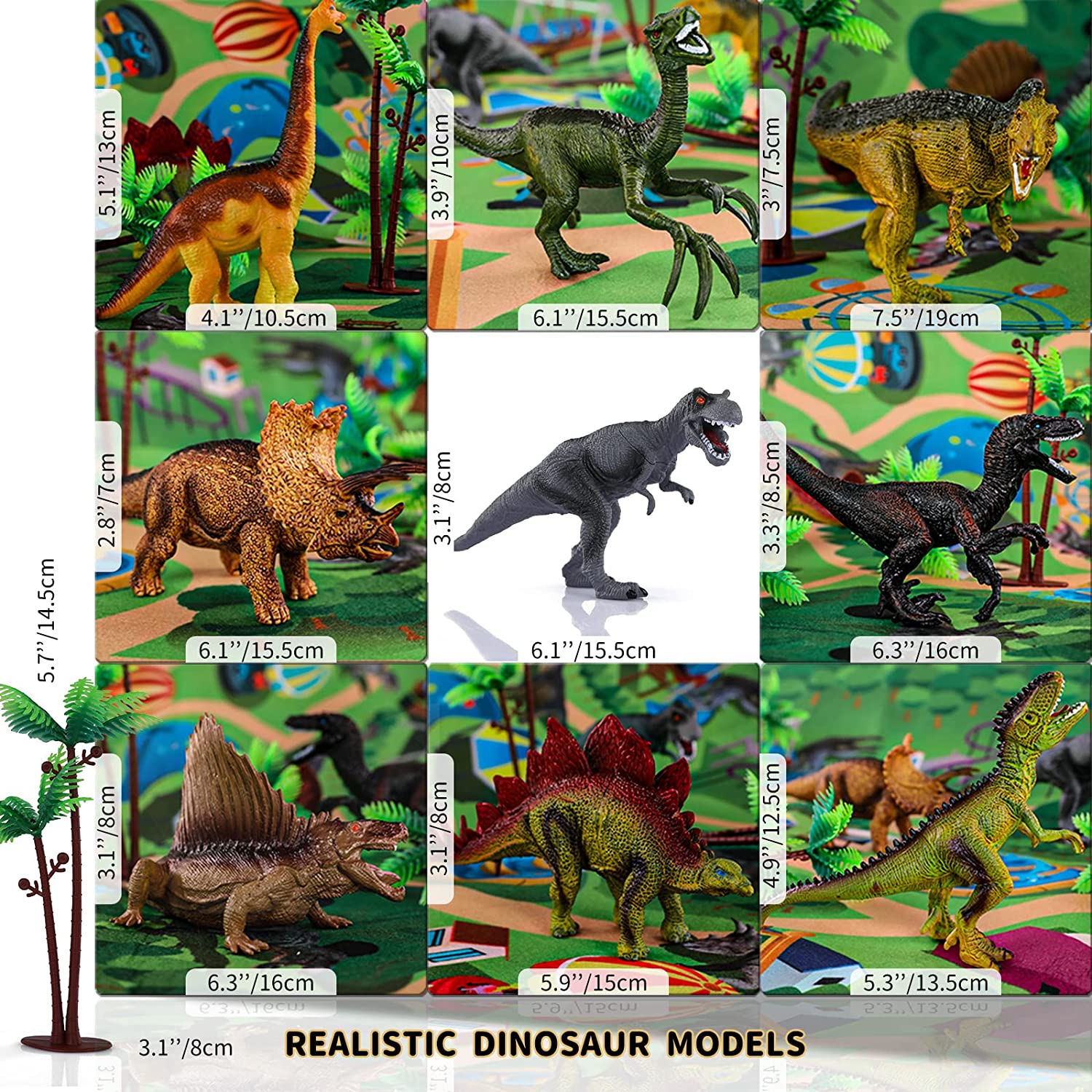 Juego De Dinosaurios con alfombra y 9 Figuras Realistas