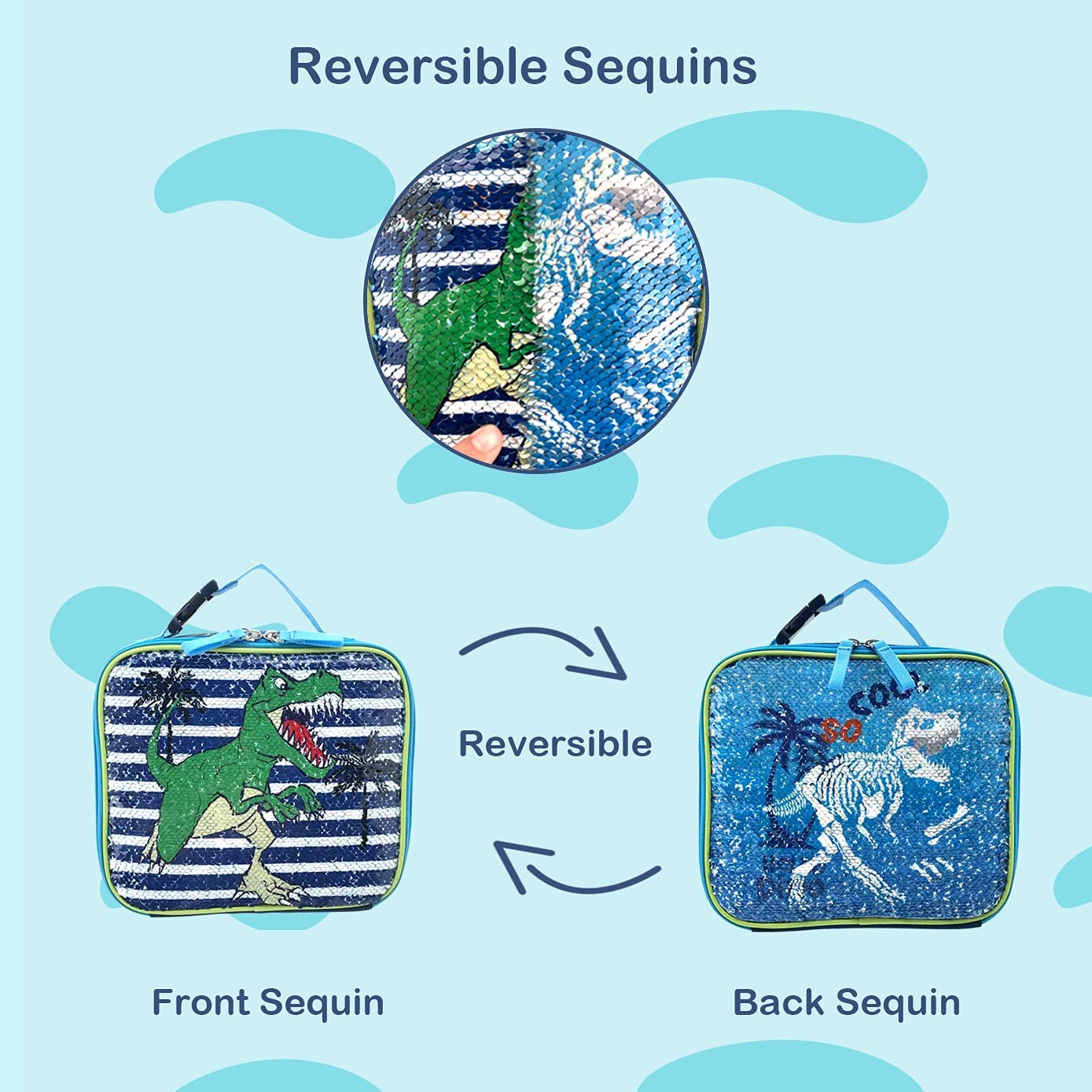 Lunchera Reversible Con Lentejuelas Dinosaurio