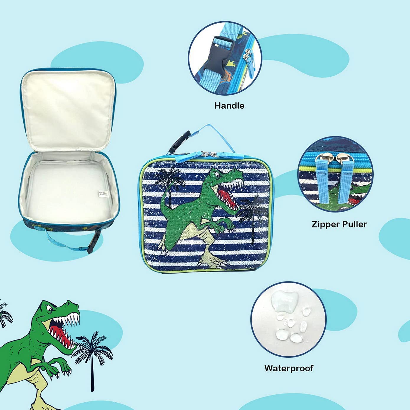 Lunchera Reversible Con Lentejuelas Dinosaurio