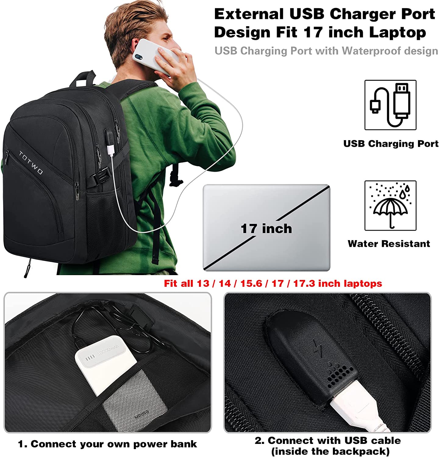 Mochila extragrande para 17 Pulgadas con Protección Antirrobo Y Usb
