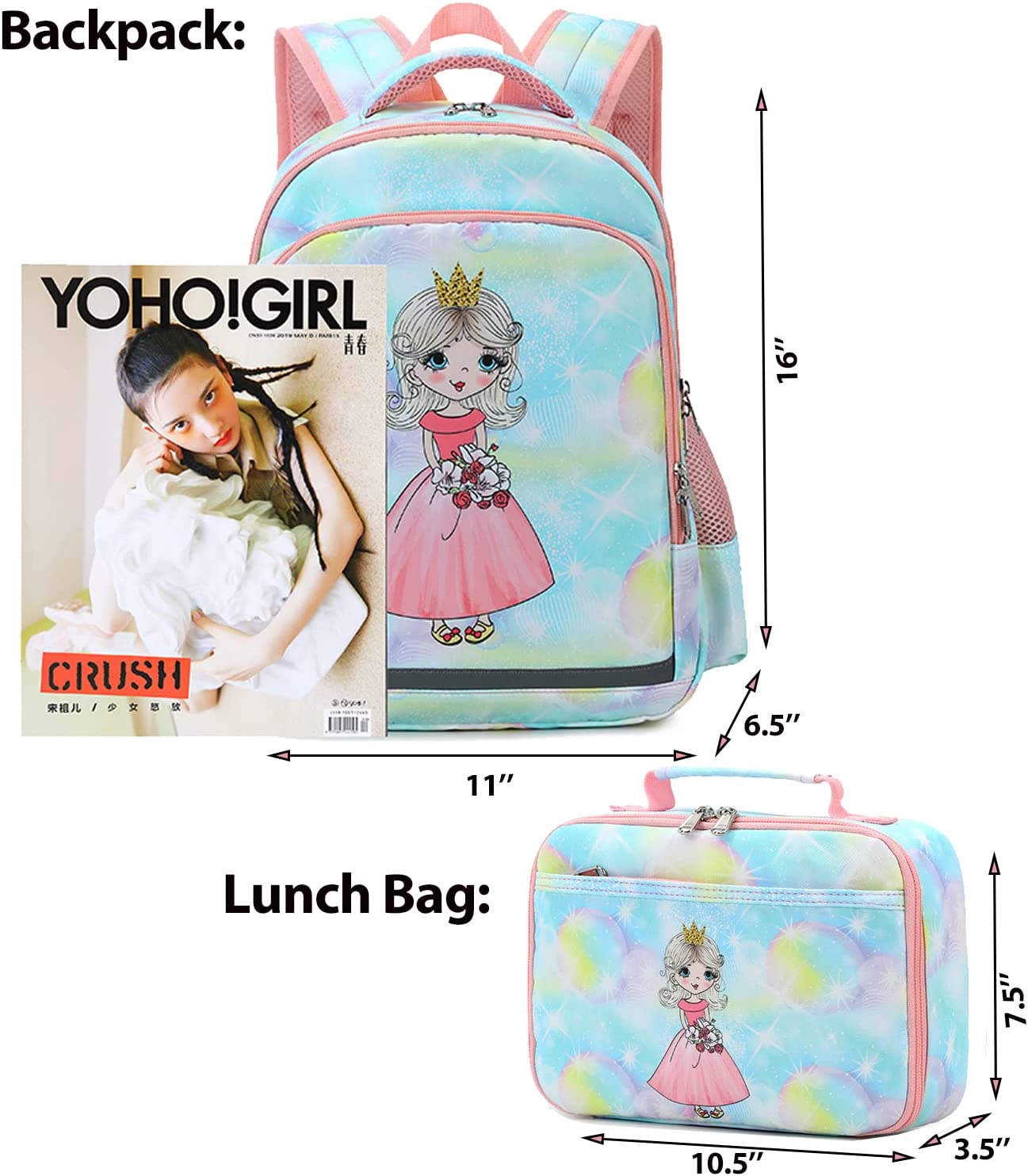 Mochila De Princesa Con Lonchera Y Cartuchera
