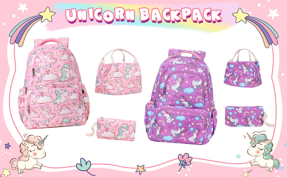 Set Escolar Unicornio Mochila Lonchera y Cartuchera