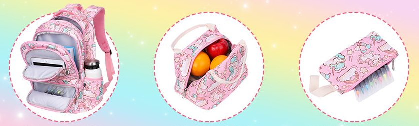 Set Escolar Unicornio Mochila Lonchera y Cartuchera