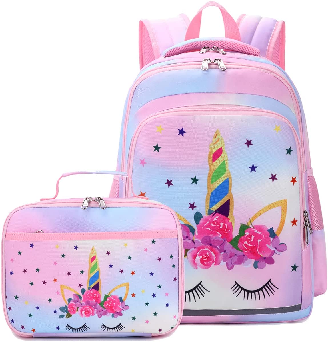 Mochila Escolar Con Lonchera Unicornio Grande