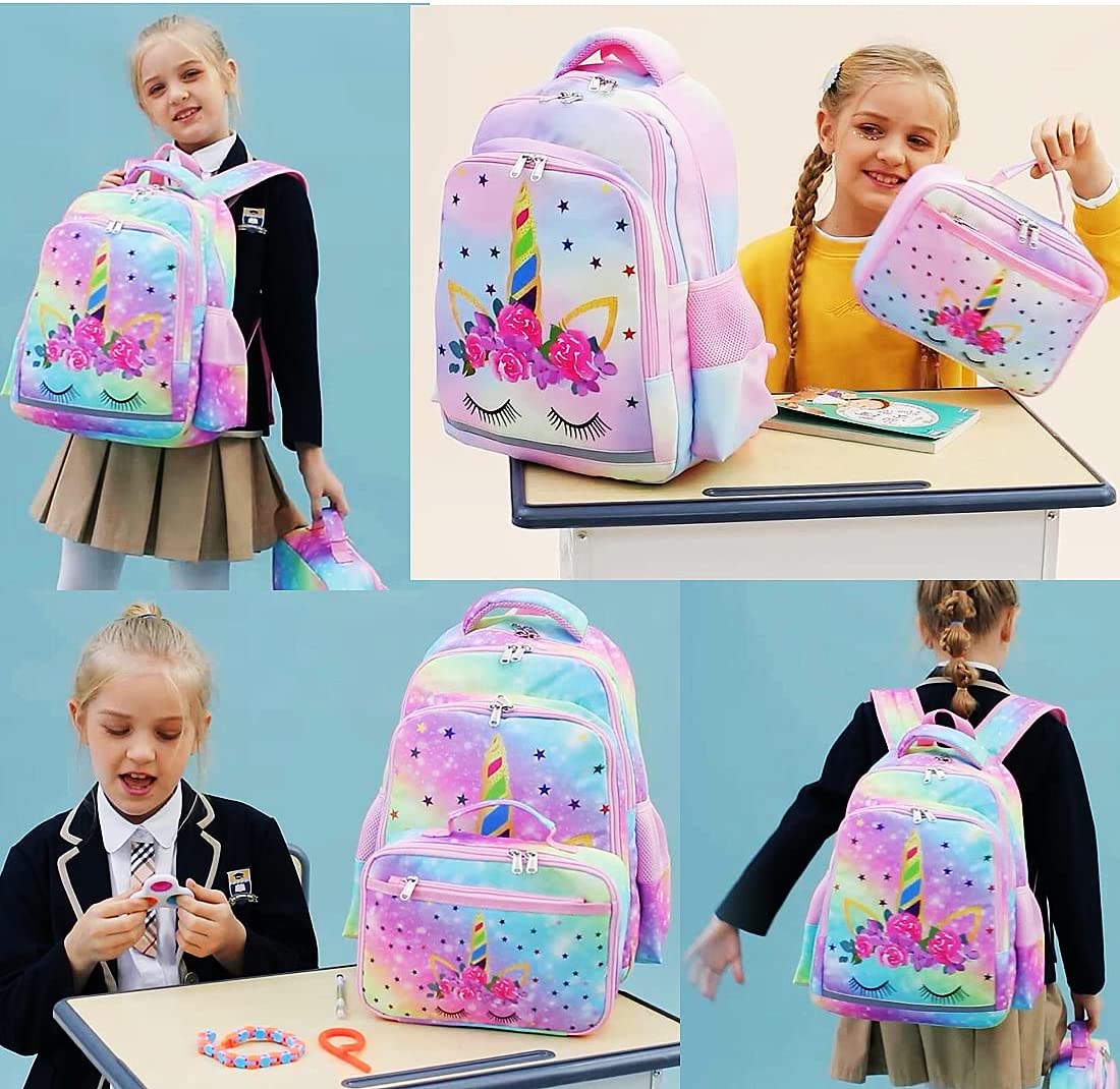 Mochila Escolar Con Lonchera Unicornio Grande