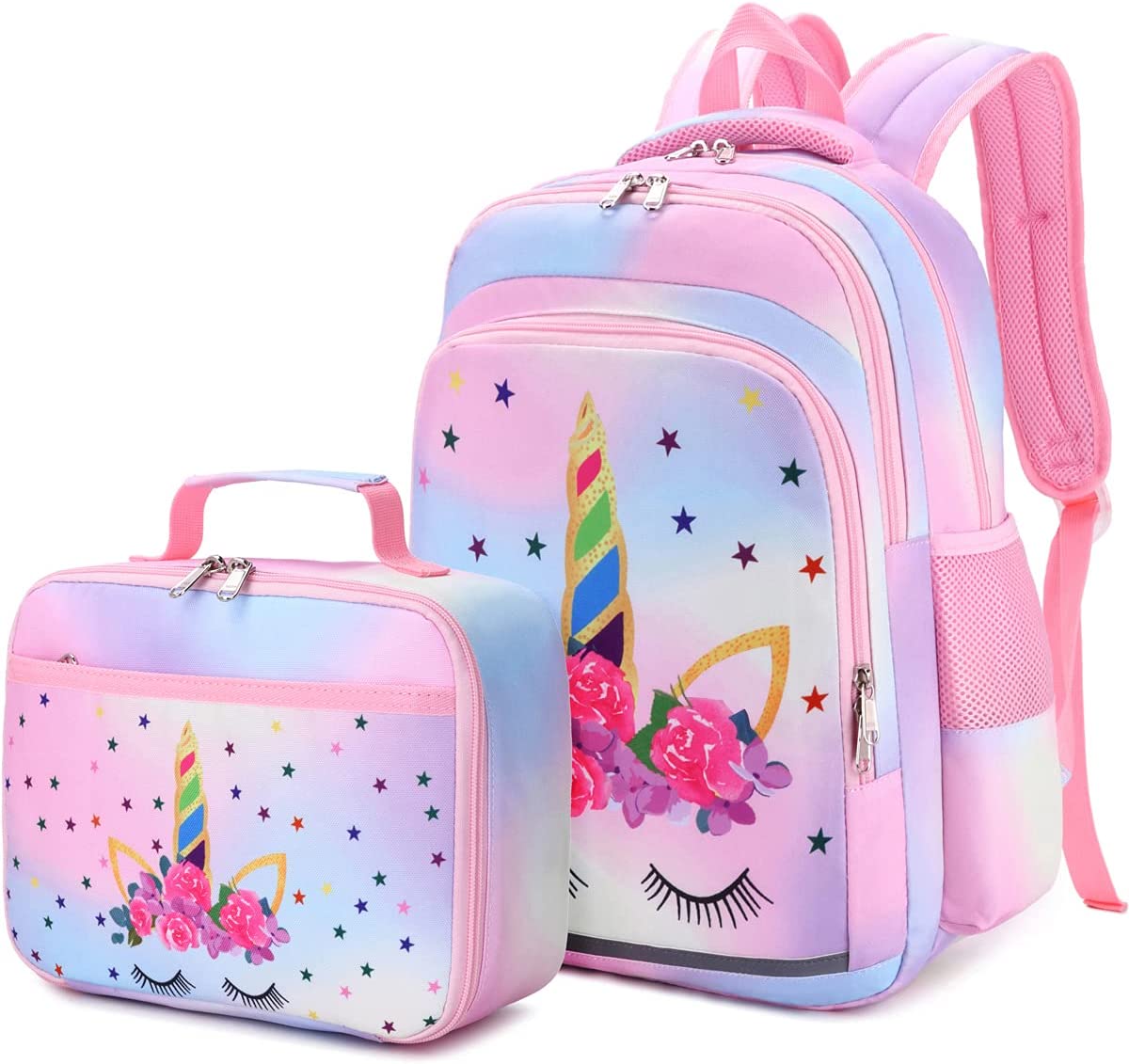 Mochila Escolar Con Lonchera Unicornio Grande