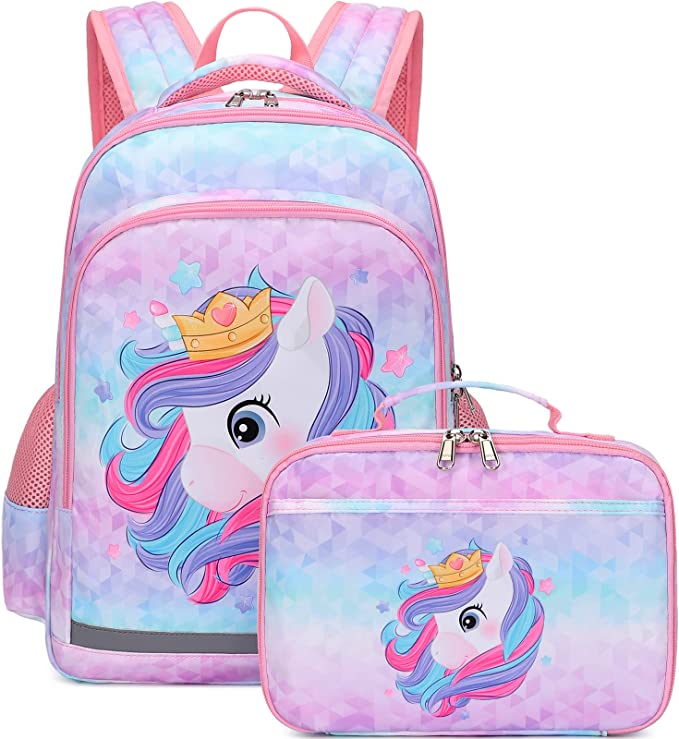 Mochila Escolar Con Lonchera Unicornio Grande