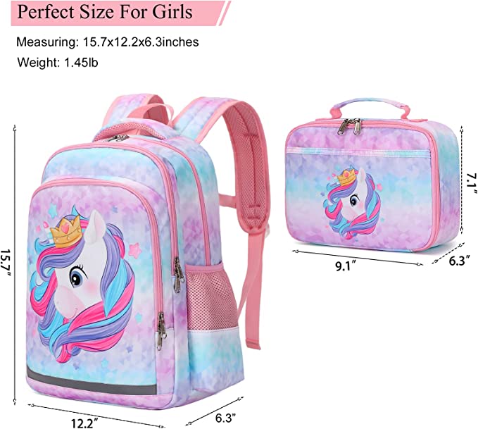 Mochila Escolar Con Lonchera Unicornio Grande