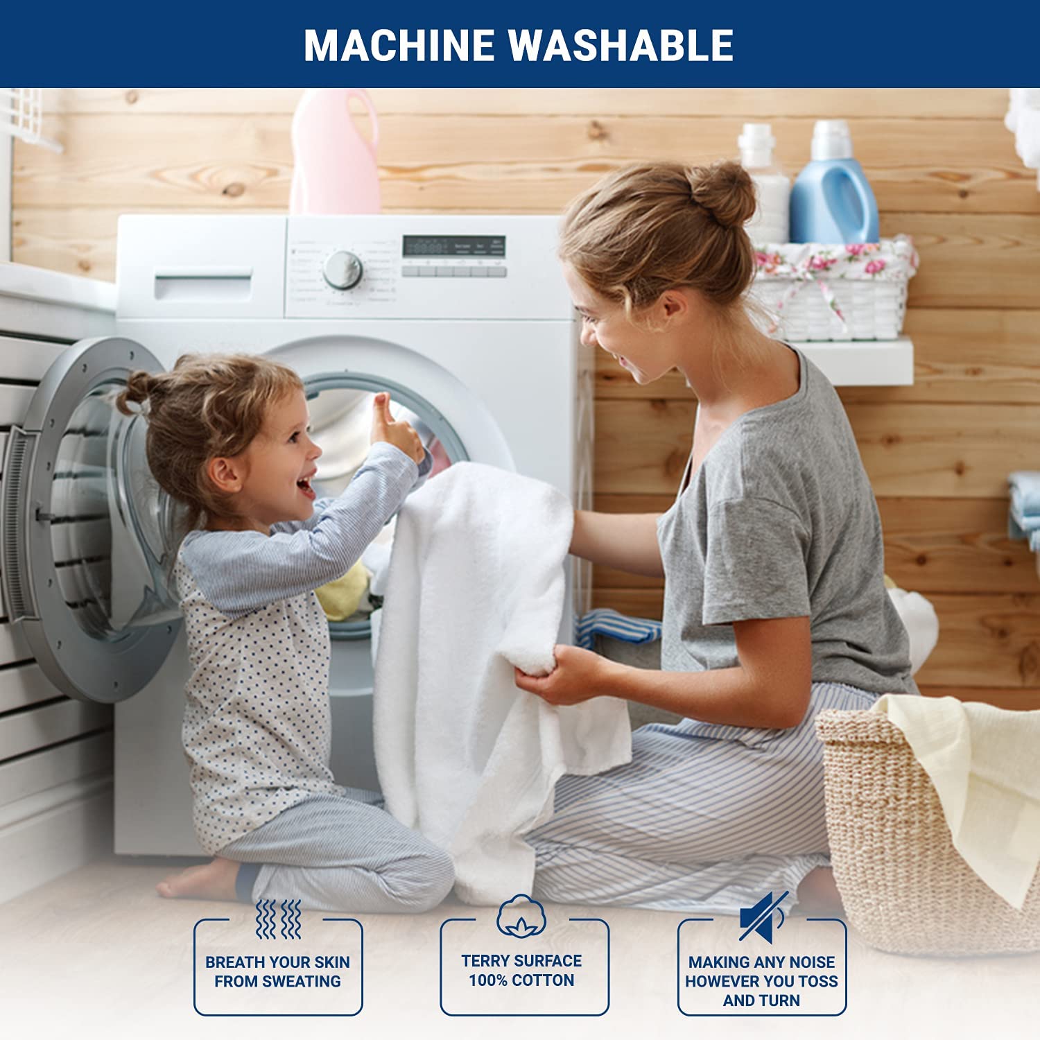 Protector de colchón 100% algodón de rizo impermeable.