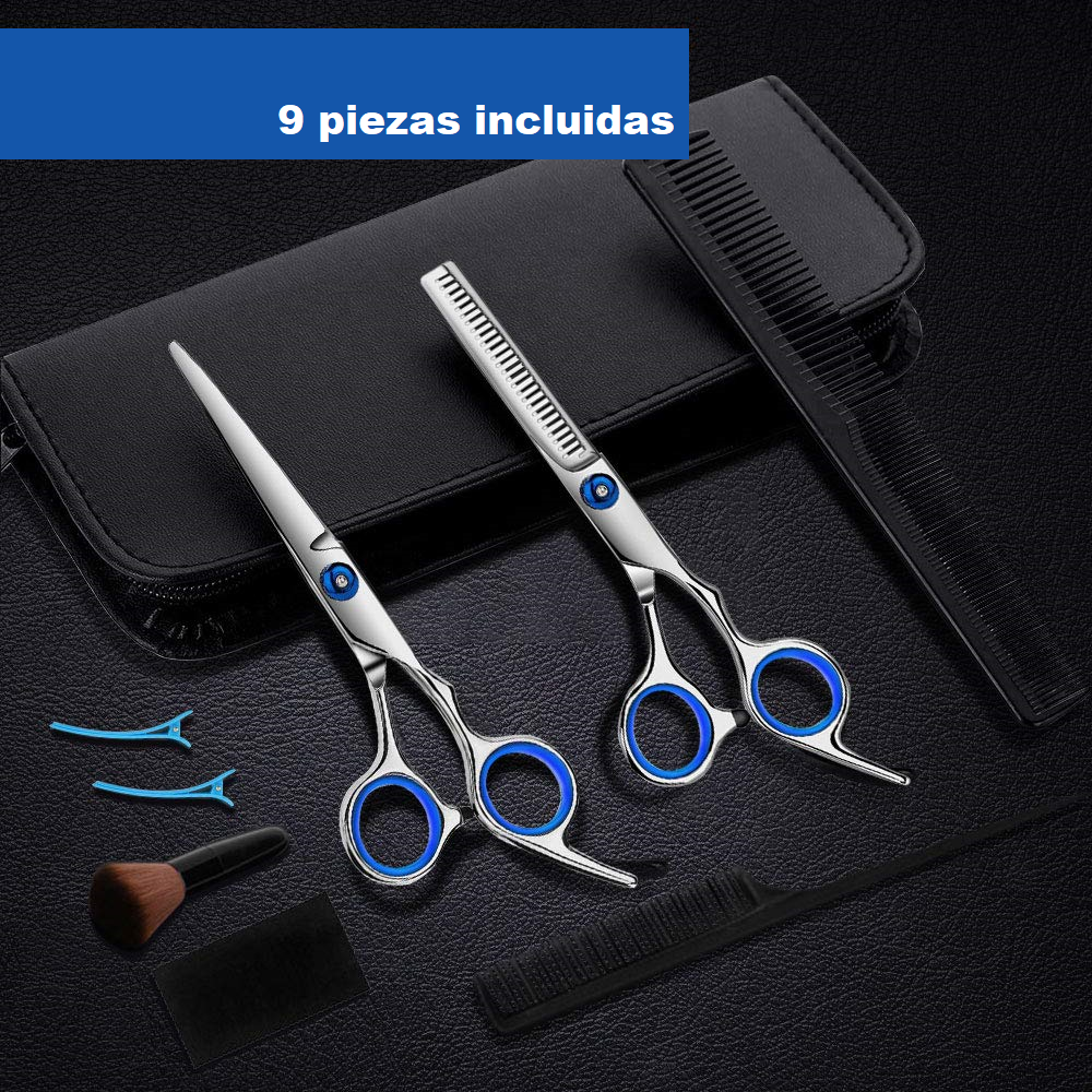 Kit tijeras Barbería peluqueria set completo 9 Piezas